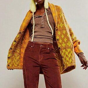 Yellow Casual Women's Oversized Y2k Cardigan Sweater